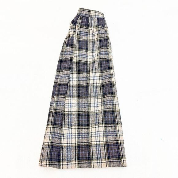 Pendleton Plaid Virgin Wool Patterned Cream Blue Pencil Skirt Pockets Size 6 - Picture 4 of 5